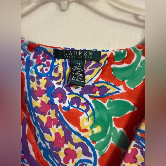 Ralph Lauren Multicolor Red Blue Green Floral Paisley Stretch Sz Large L - Picture 2 of 4